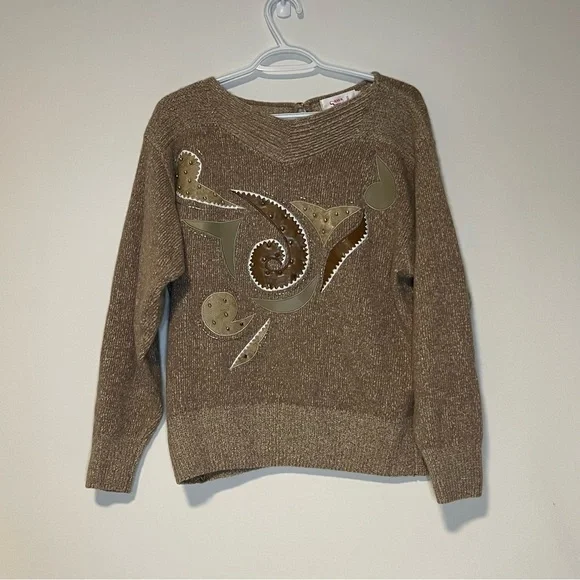 Vintage 80’sBrown Knit Sweater/ Skirt set in a Large Silver Springs - Picture 2 of 12